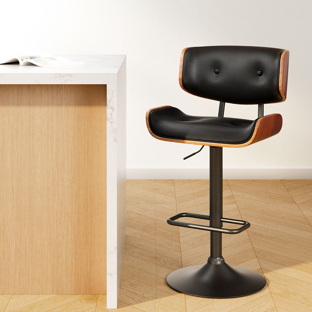Artiss Bar Stool Gas Lift Wooden PU Leather - Black and Wood