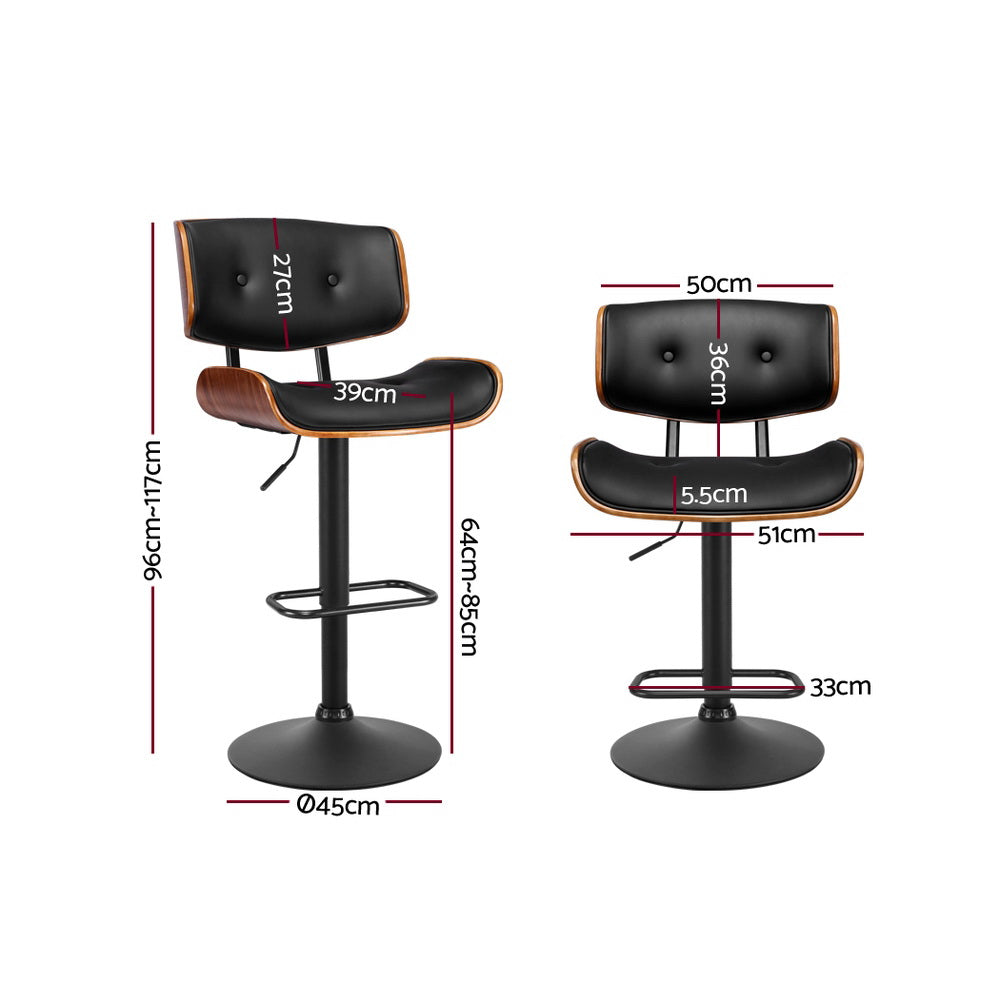Artiss Bar Stool Gas Lift Wooden PU Leather - Black and Wood