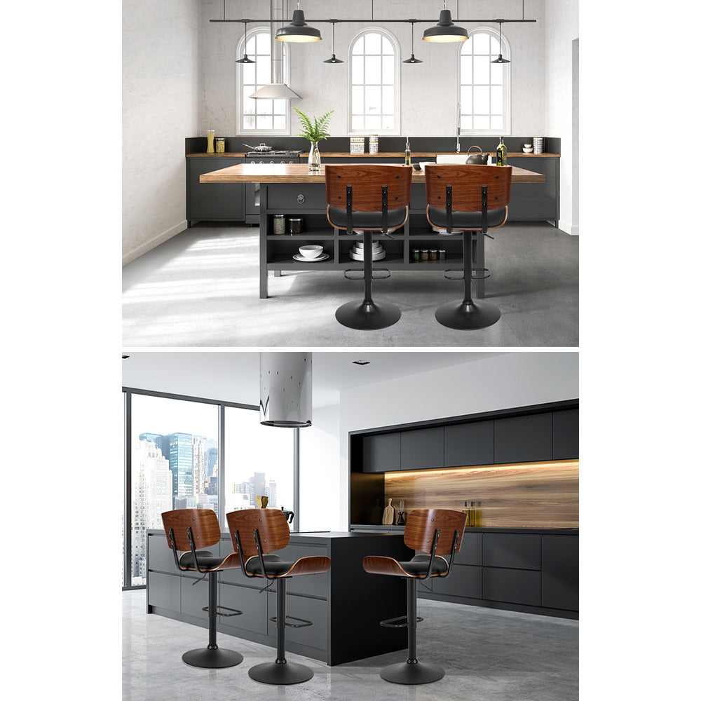 Artiss Bar Stool Gas Lift Wooden PU Leather - Black and Wood