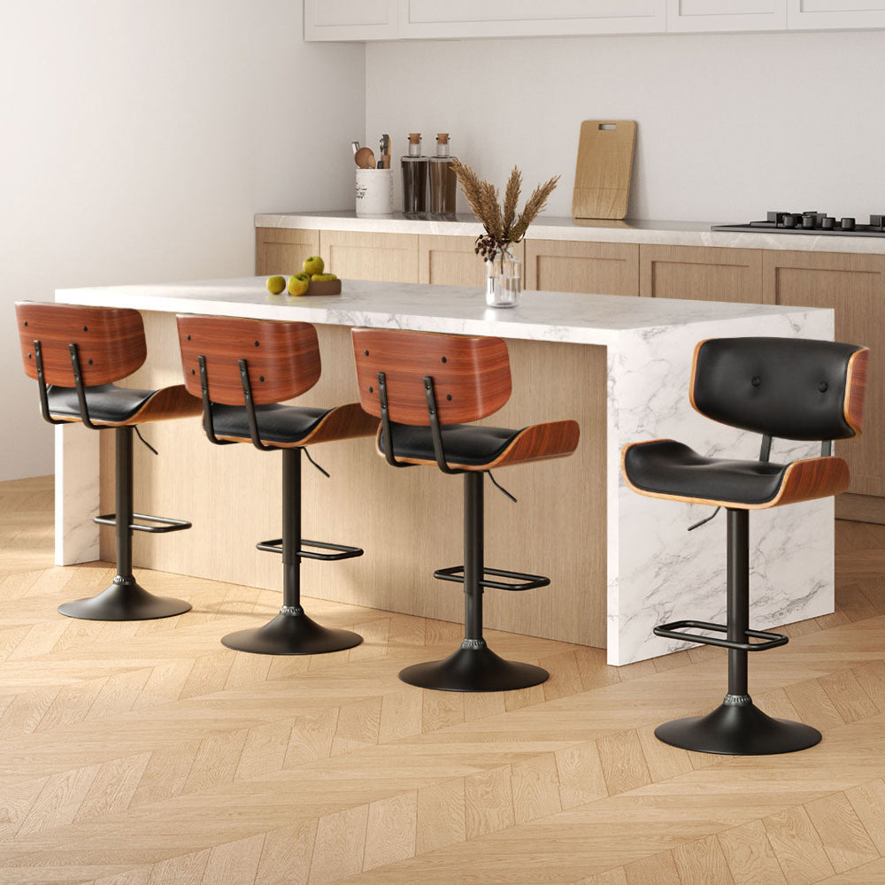 Artiss Set of 4 Kitchen Bar Stools Gas Lift Stool Chairs Swivel Barstool Leather Black