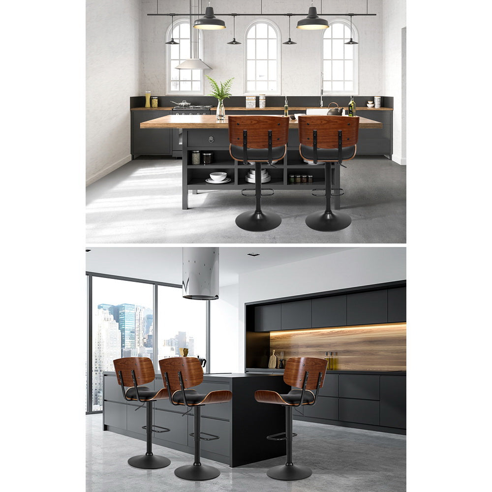 Artiss Set of 4 Kitchen Bar Stools Gas Lift Stool Chairs Swivel Barstool Leather Black