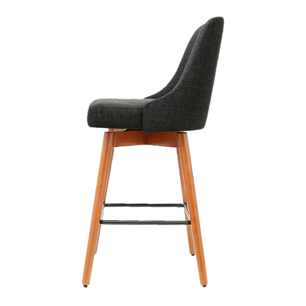 Artiss Set of 2 Wooden Fabric Bar Stools Square Footrest - Charcoal
