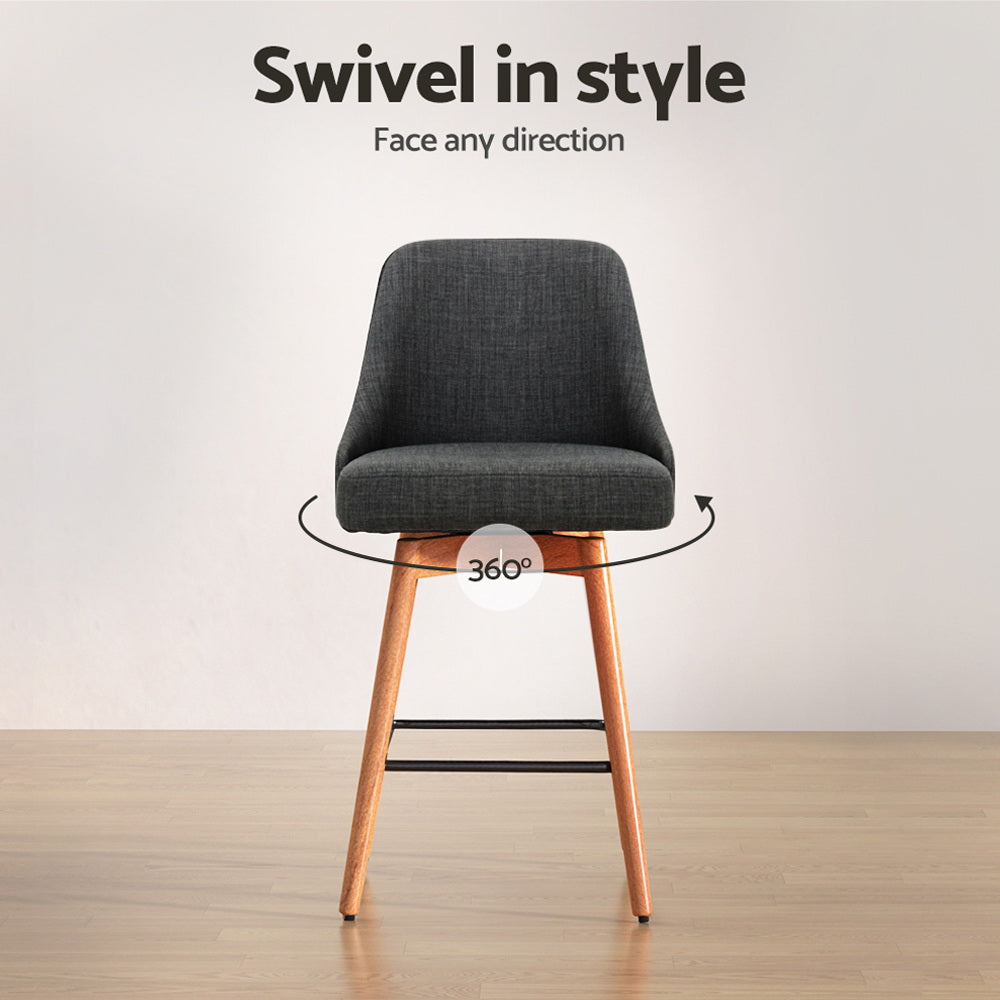 Artiss Set of 2 Wooden Fabric Bar Stools Square Footrest - Charcoal