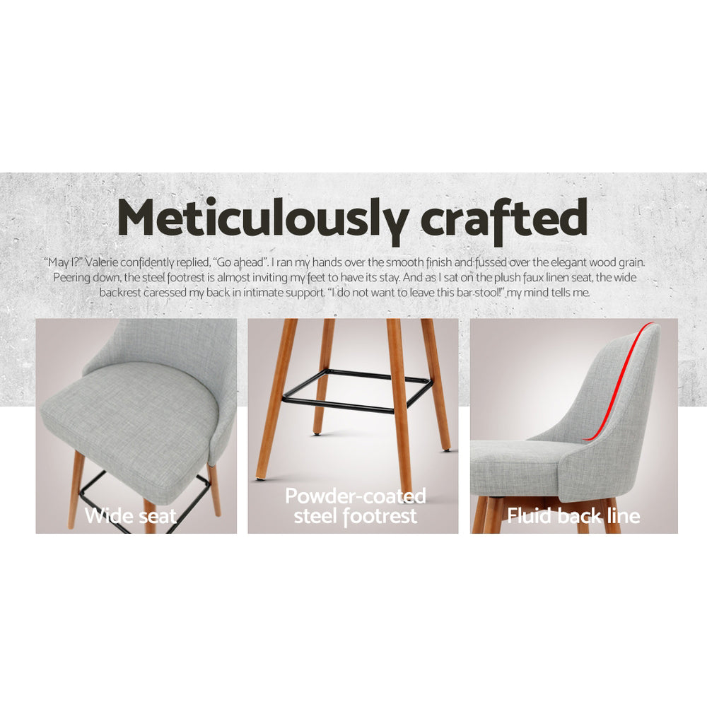 Artiss Set of 4 Wooden Fabric Bar Stools Square Footrest - Light Grey