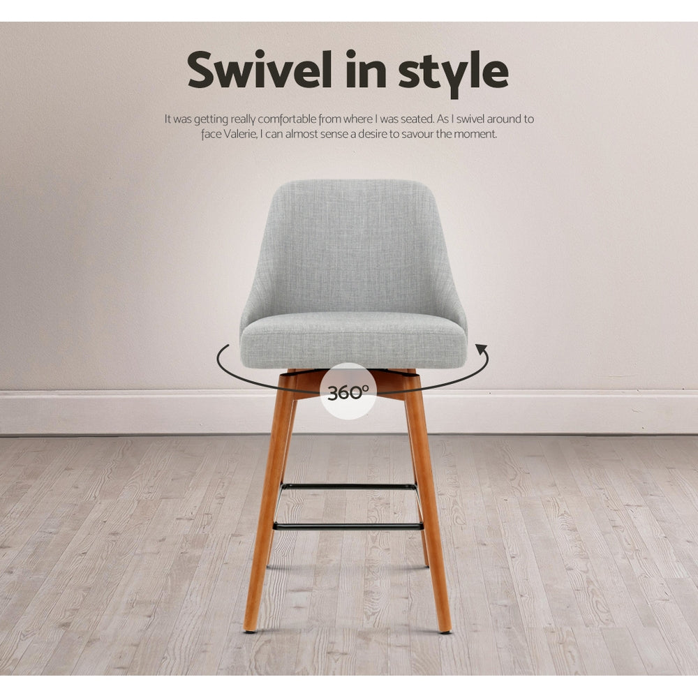 Artiss Set of 4 Wooden Fabric Bar Stools Square Footrest - Light Grey