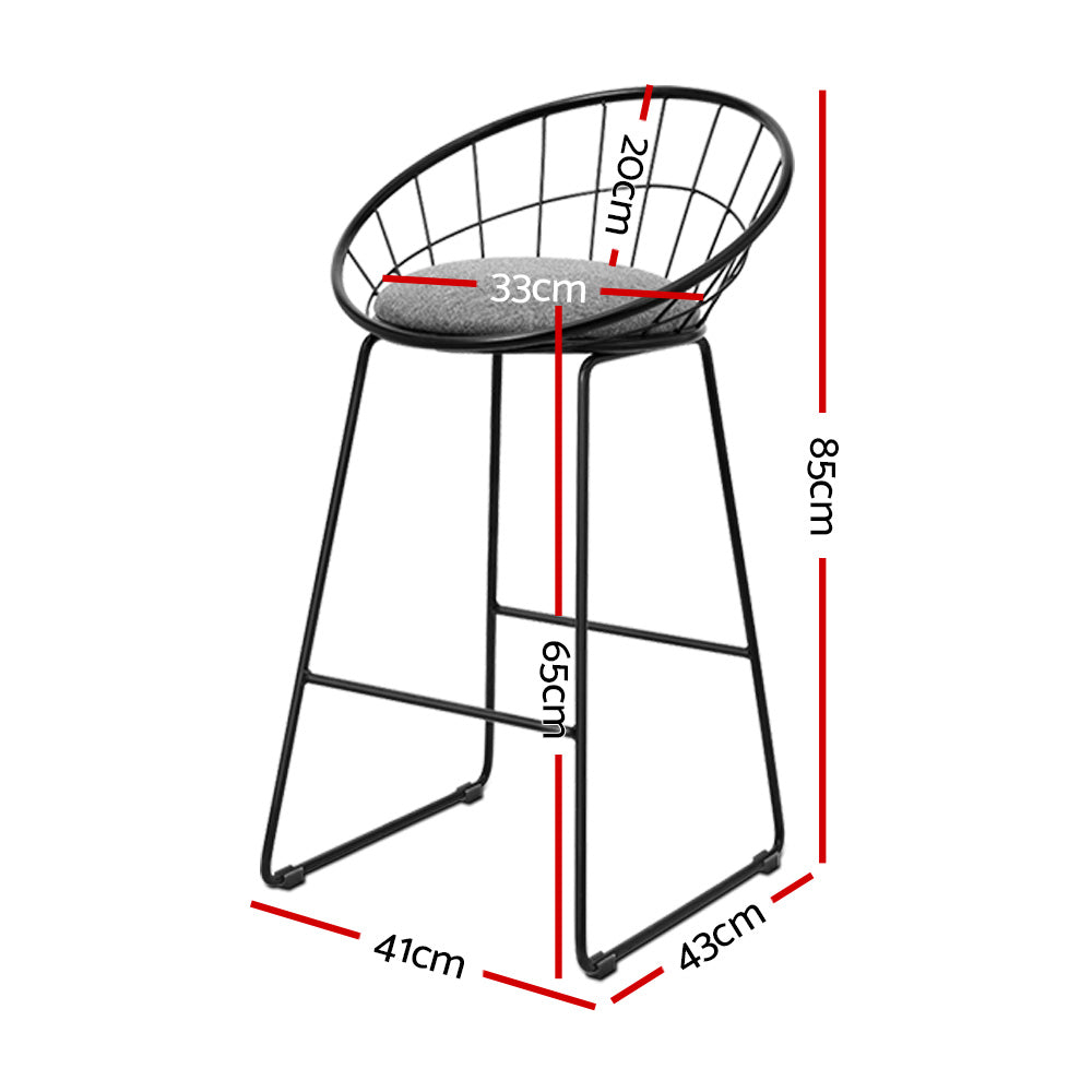 Artiss Set of 2 Bar Stools Steel Fabric - Grey and Black