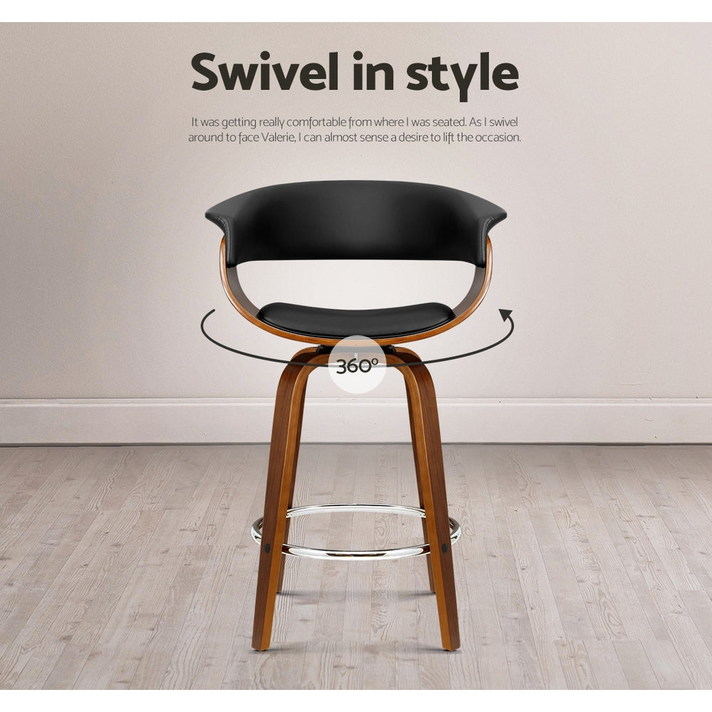 Artiss Set of 4 Swivel PU Leather Bar Stool - Wood and Black