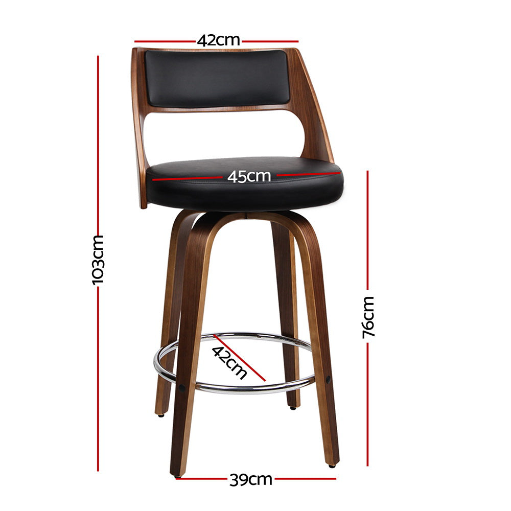 Artiss Set of 2 Wooden Bar Stools PU Leather - Black and Wood