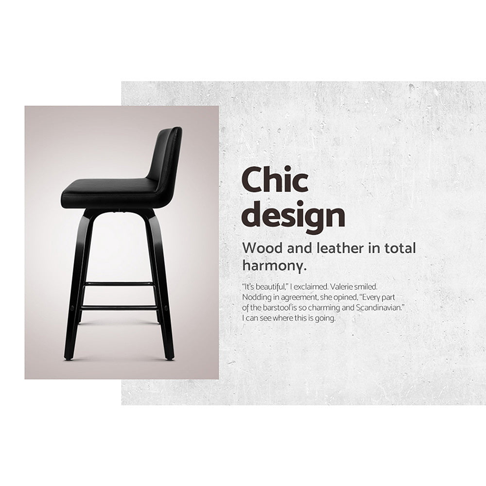 Artiss Set of 2 Wooden PU Leather Bar Stool - Black