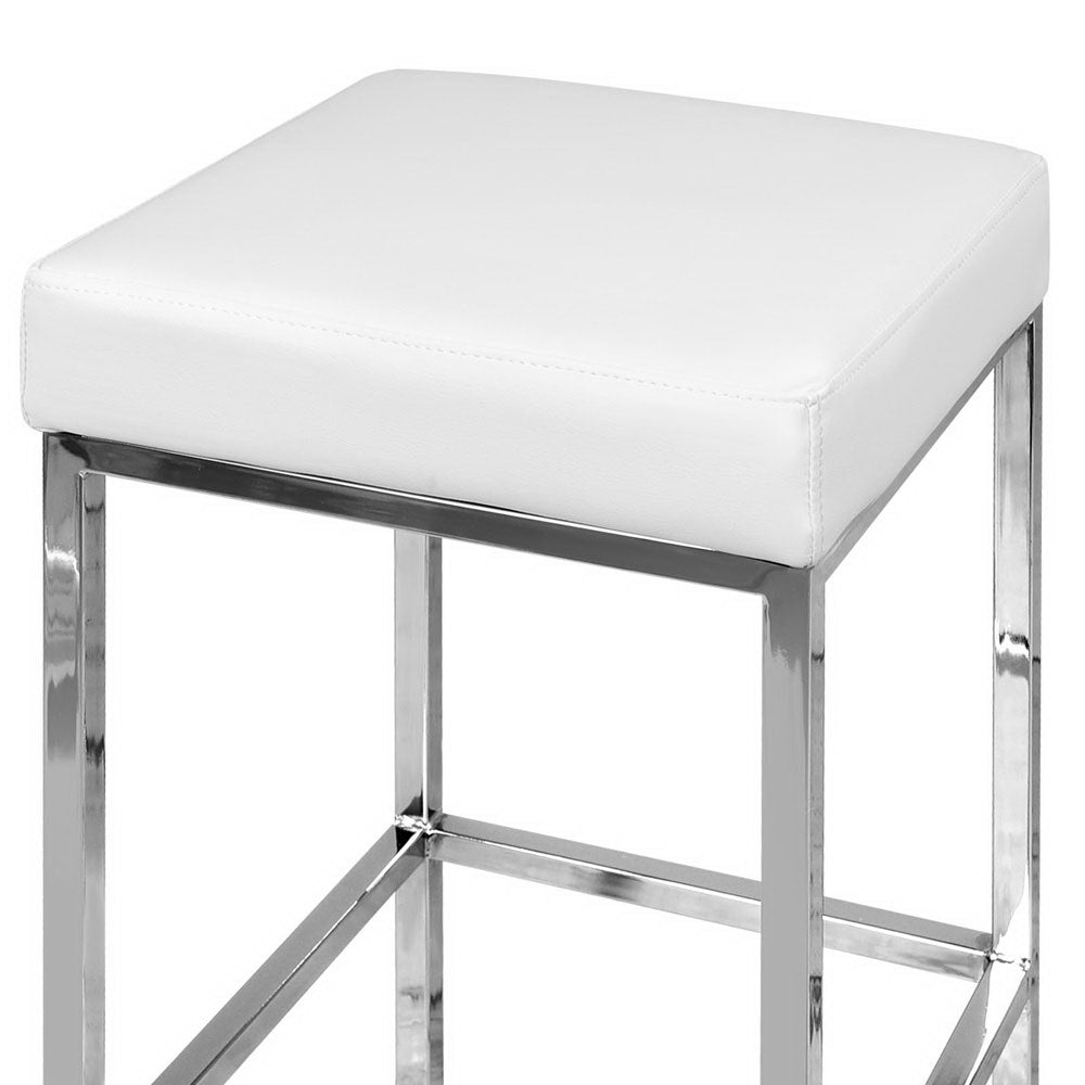 Artiss Set of 2 PU Leather Backless Bar Stools - White and Chrome