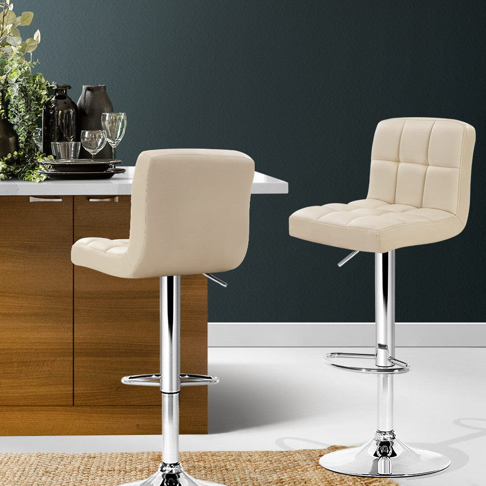Artiss Set of 2 PU Leather Gas Lift Bar Stools - Beige