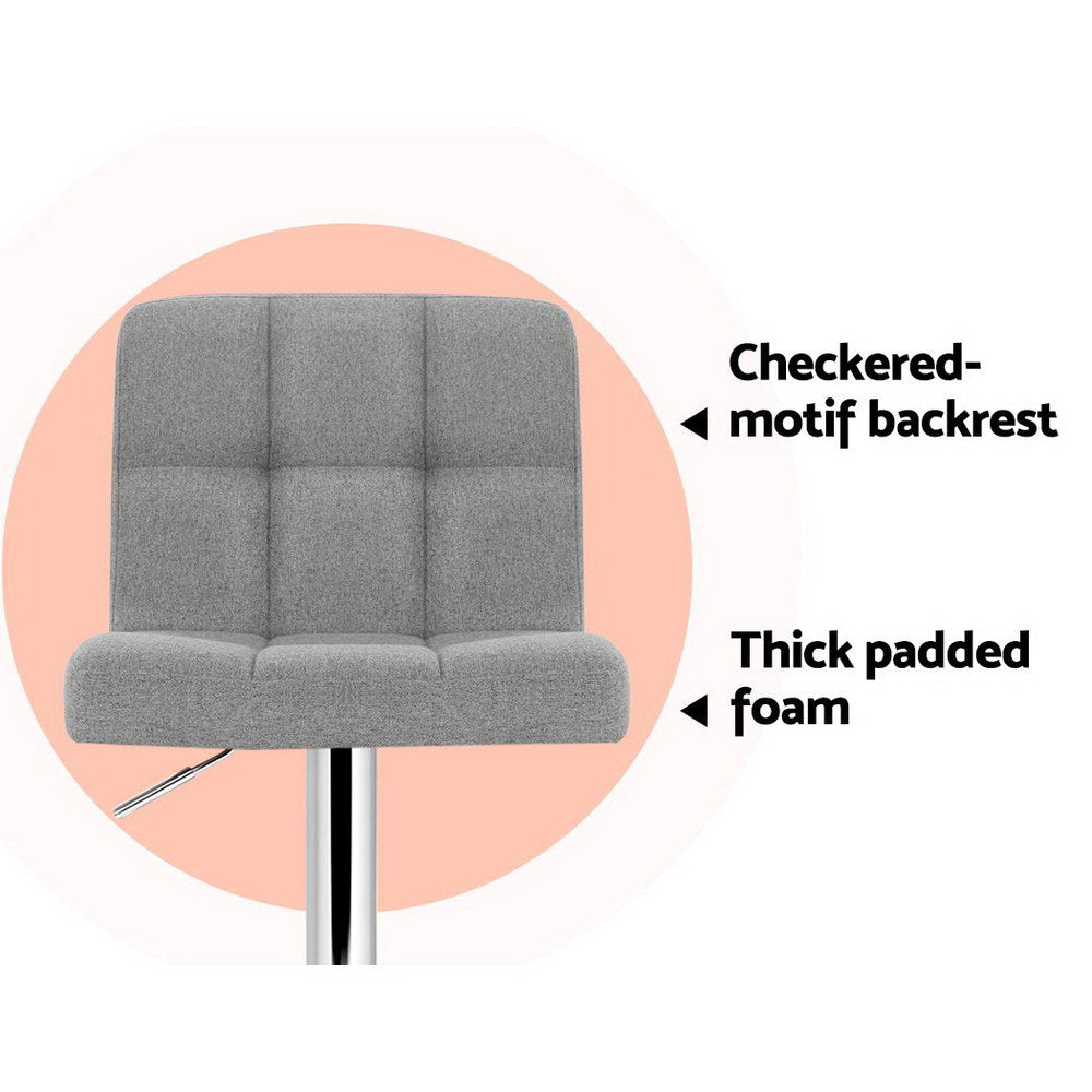 Artiss Set of 2 Fabric Swivel Bar Stools - Grey