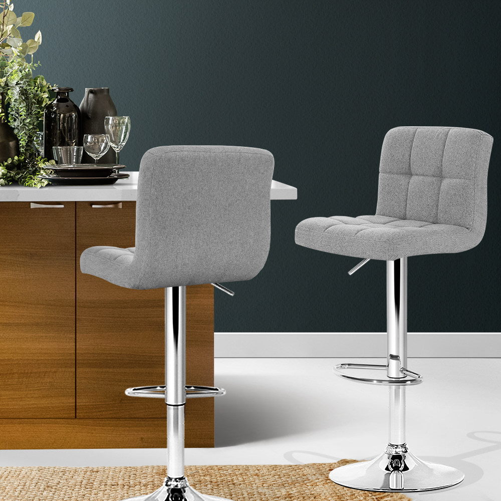 Artiss Set of 2 Fabric Swivel Bar Stools - Grey