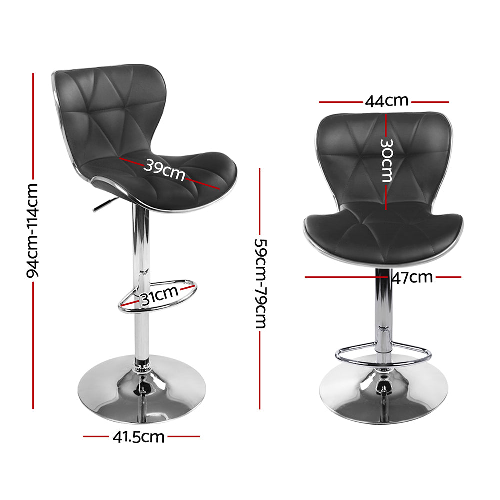 Artiss Set of 2 PU Leather Patterned Bar Stools - Black and Chrome