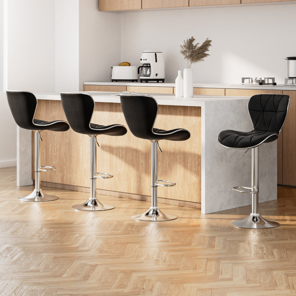 Artiss Set of 4 PU Leather Patterned Bar Stools - Black and Chrome