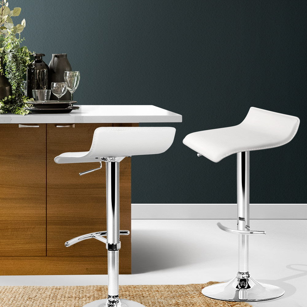 Artiss Set of 2 PU Leather Wave Style Bar Stools - White