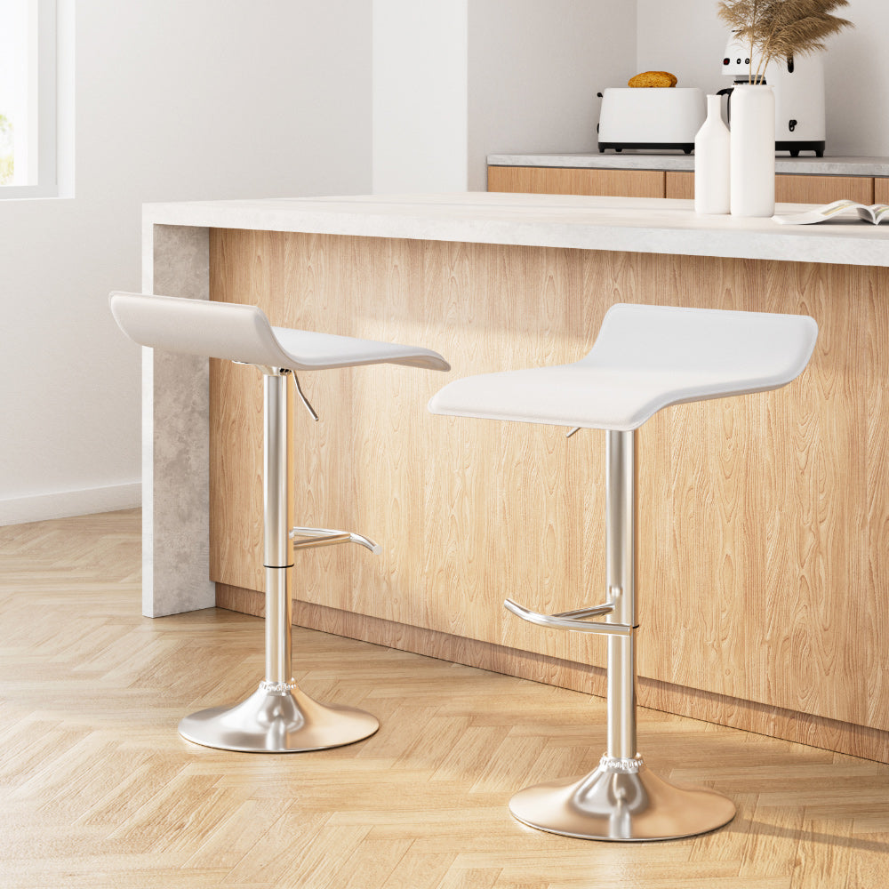 Artiss Set of 2 PU Leather Wave Style Bar Stools - White