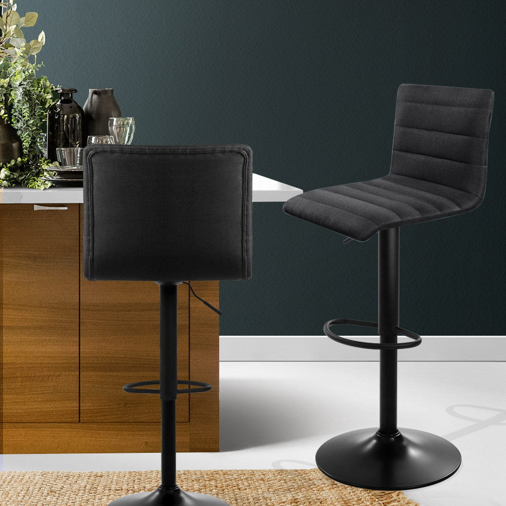 Artiss Set of 2 Faux Linen Bar Stools - Black