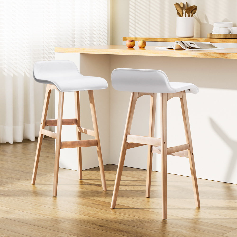 Artiss Set of 2 PU Leather Wood Wave Style Bar Stool - White