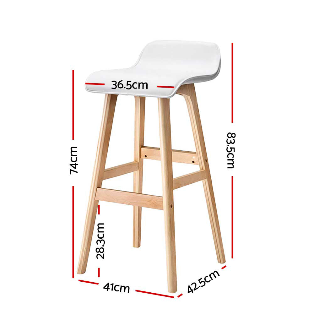 Artiss Set of 2 PU Leather Wood Wave Style Bar Stool - White