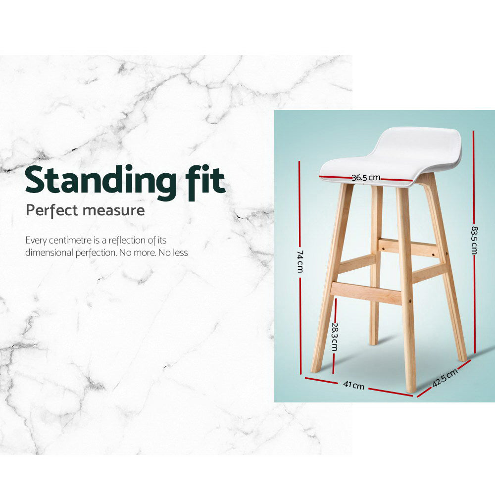 Artiss Set of 2 PU Leather Wood Wave Style Bar Stool - White