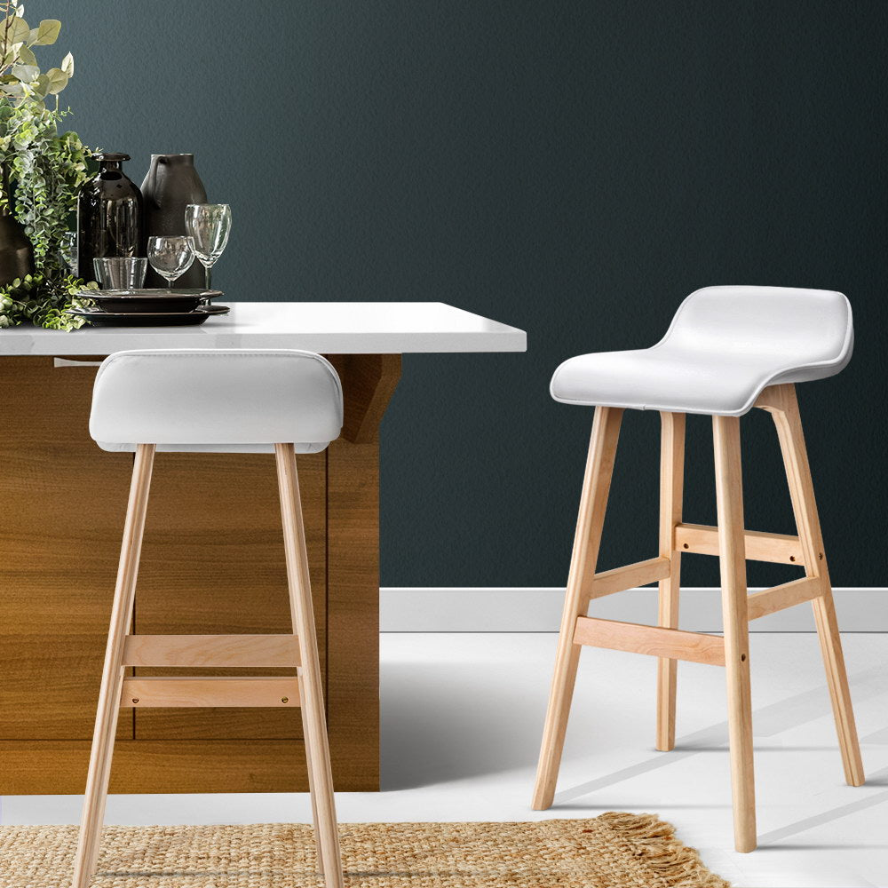 Artiss Set of 2 PU Leather Wood Wave Style Bar Stool - White