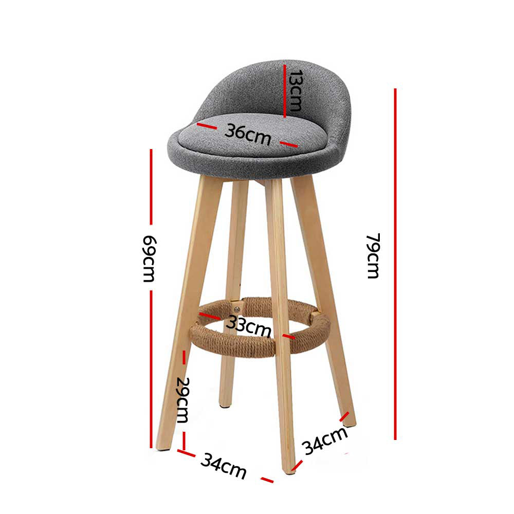 Artiss Set of 2 Fabric Backrest Bar Stools - Grey