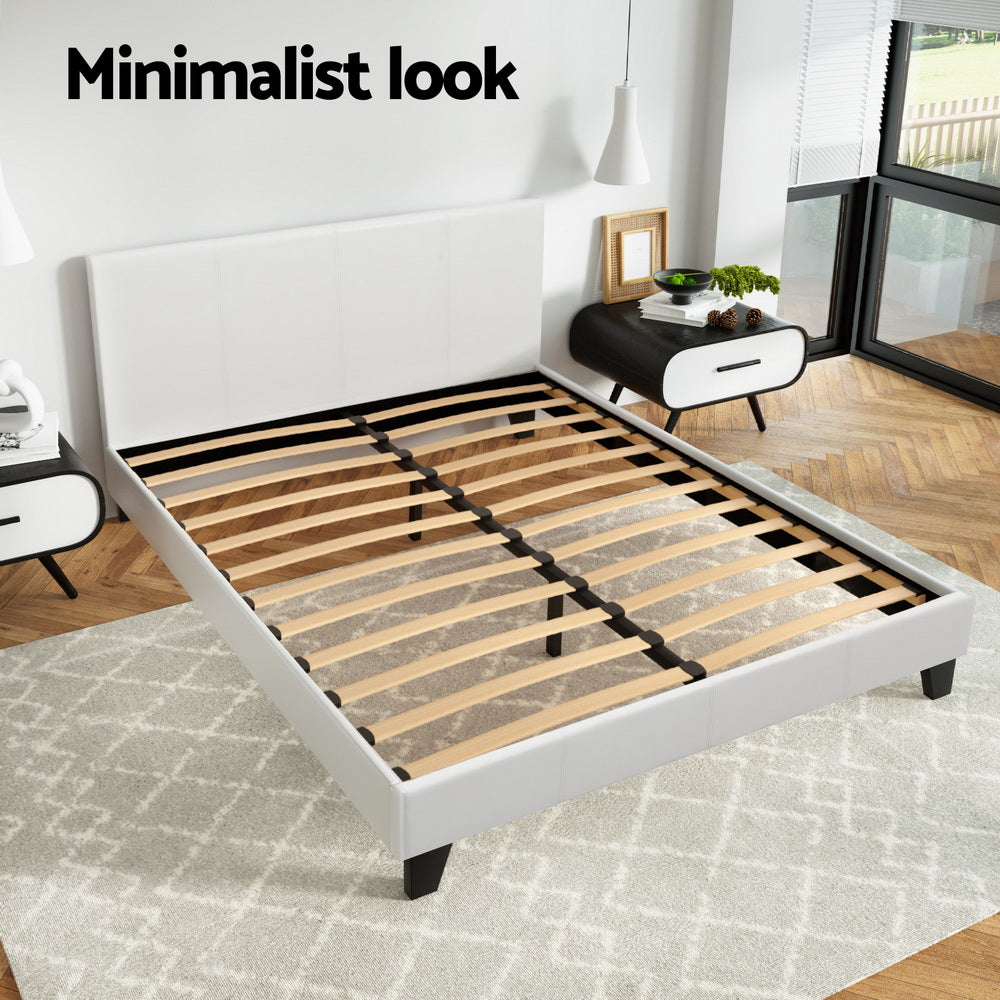 Artiss Neo Bed Frame PU Leather - White Double