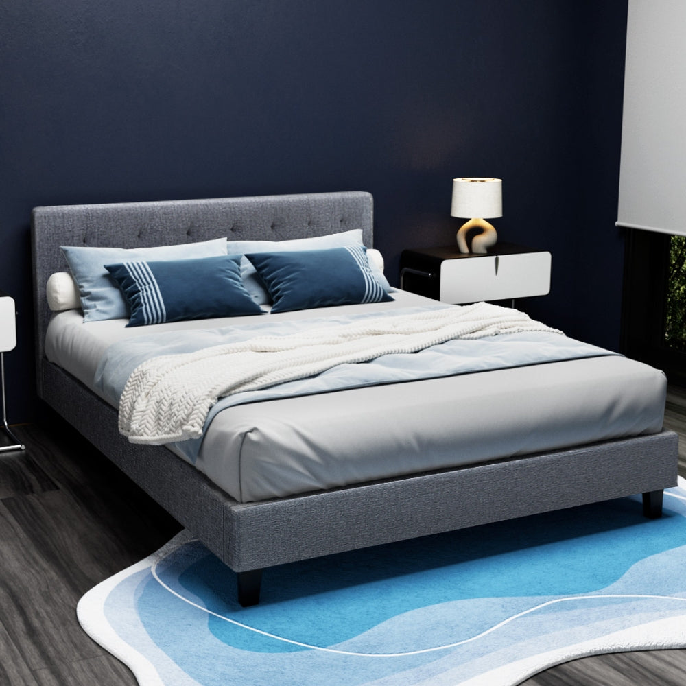 Artiss Vanke Bed Frame Fabric- Grey Double