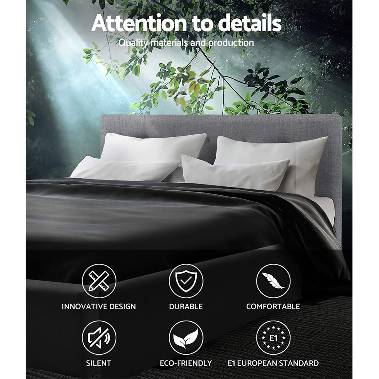 Artiss Vanke Bed Frame Fabric- Grey Double