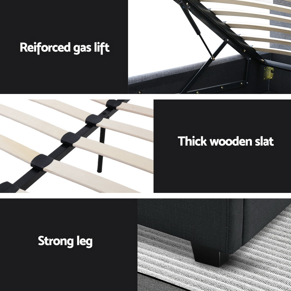 Artiss Bed Frame Double Size Gas Lift Base With Storage Fabric Charcoal Vila