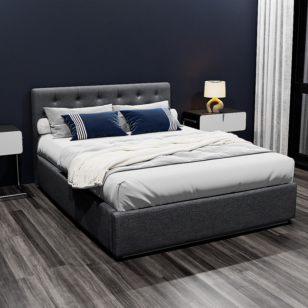 Artiss Bed Frame Double Size Gas Lift Base With Storage Fabric Charcoal Vila