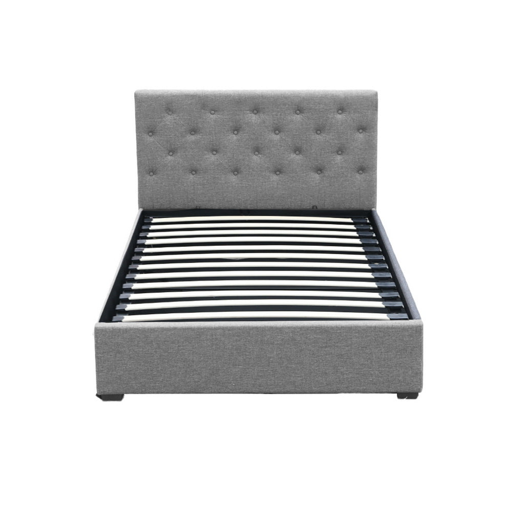Artiss Vila Bed Frame Fabric Gas Lift Storage - Grey King Single