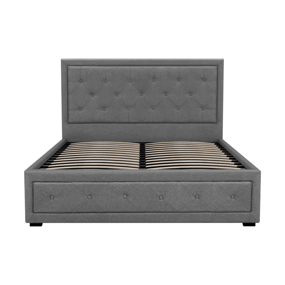 Artiss Tiyo Bed Frame Fabric Gas Lift Storage - Grey Double