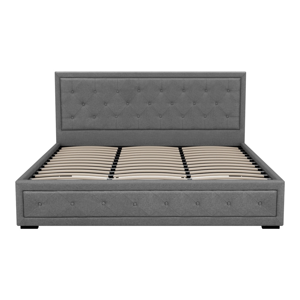 Artiss Tiyo Bed Frame Fabric Gas Lift Storage - Grey King