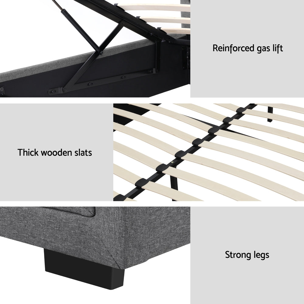 Artiss Tiyo Bed Frame Fabric Gas Lift Storage - Grey King
