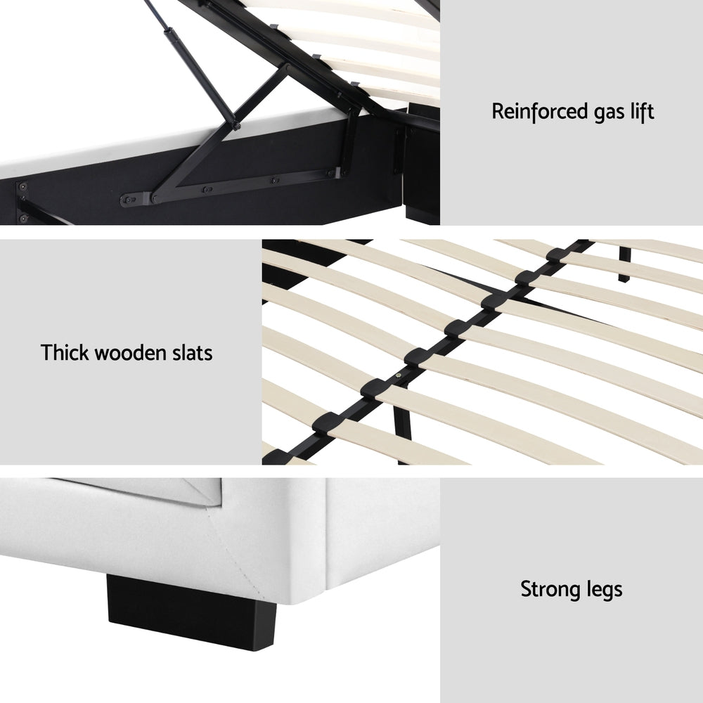 Artiss Tiyo Bed Frame PU Leather Gas Lift Storage - White Queen
