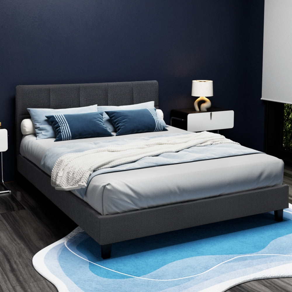 Artiss Tino Bed Frame Queen Size Charcoal Fabric