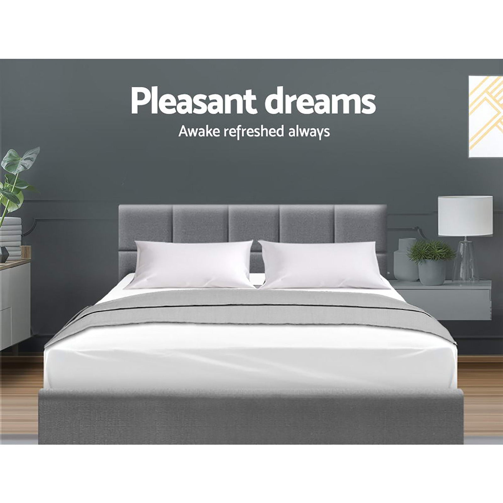 Tino Bed Frame Fabric - Grey Queen