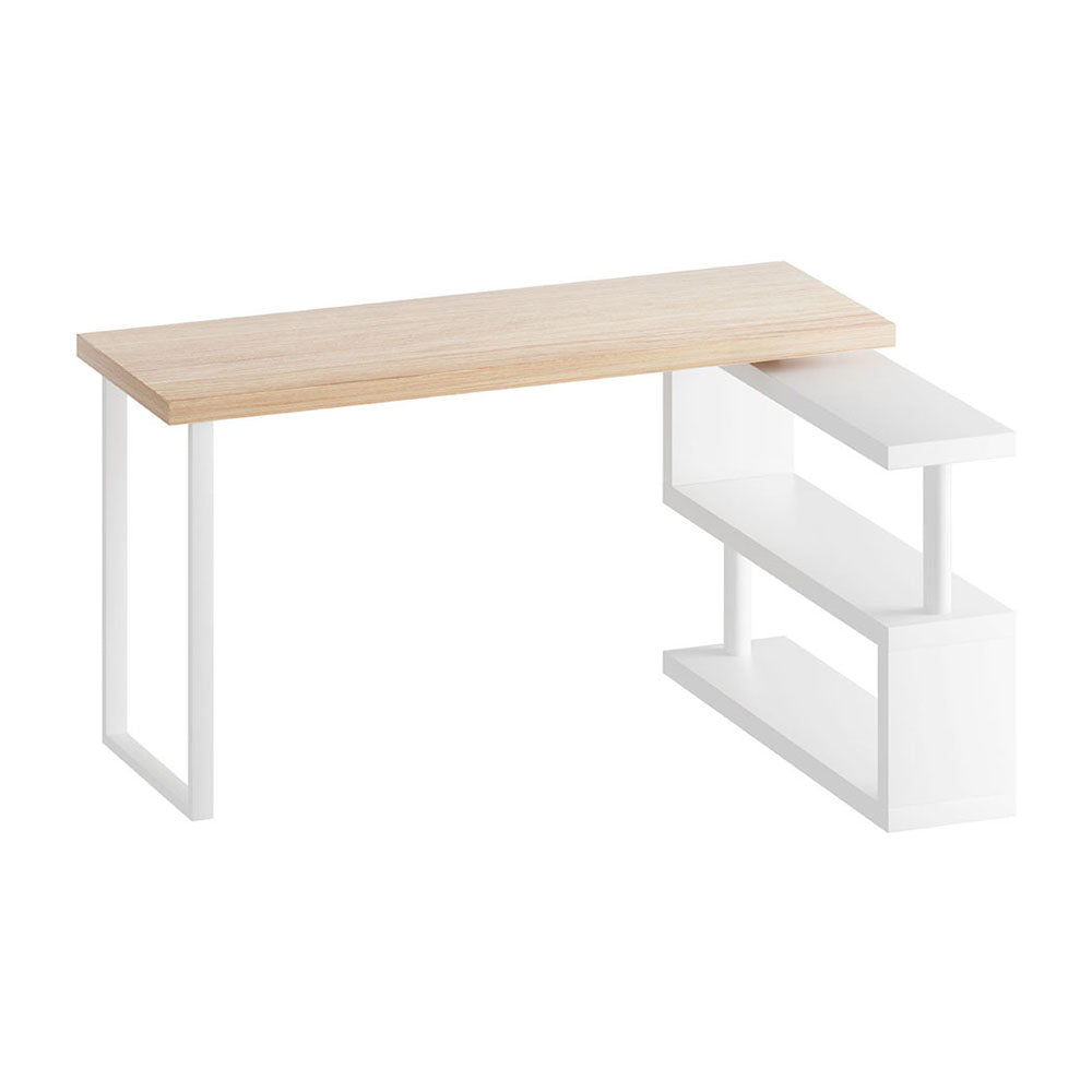 Artiss Rotary Corner Desk with Bookshelf - Brown & White