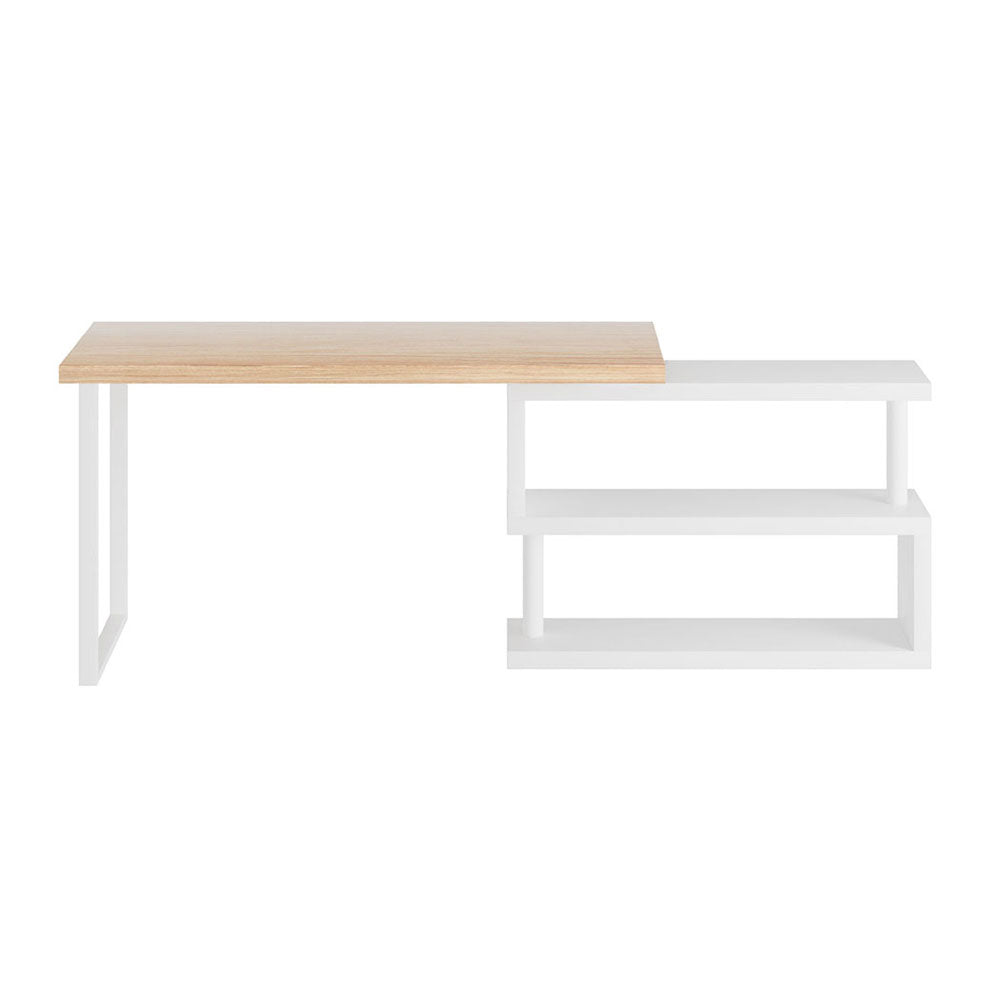 Artiss Rotary Corner Desk with Bookshelf - Brown & White