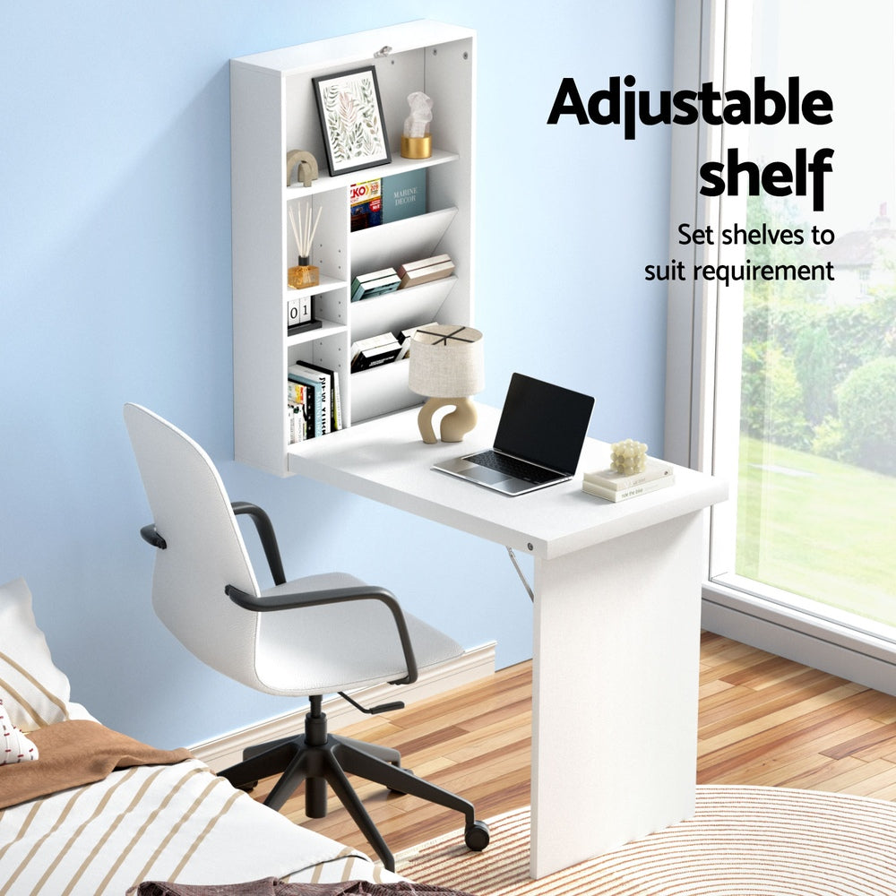 Artiss Foldable Desk with Bookshelf - White
