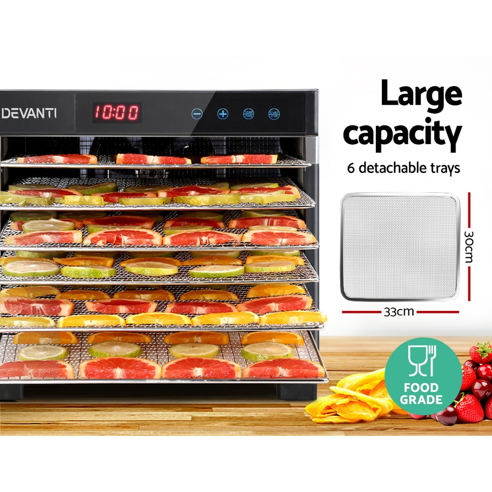DEVANTi 6 Trays Commercial Food Dehydrator Stainless Steel Fruit Dryer