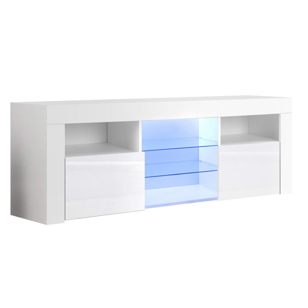 Artiss TV Cabinet Entertainment Unit Stand RGB LED Gloss Furniture 145cm White