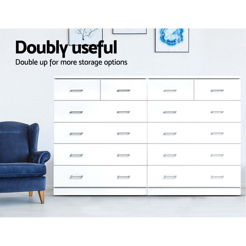 Artiss Tallboy Dresser Table 6 Chest of Drawers Cabinet Bedroom Storage White