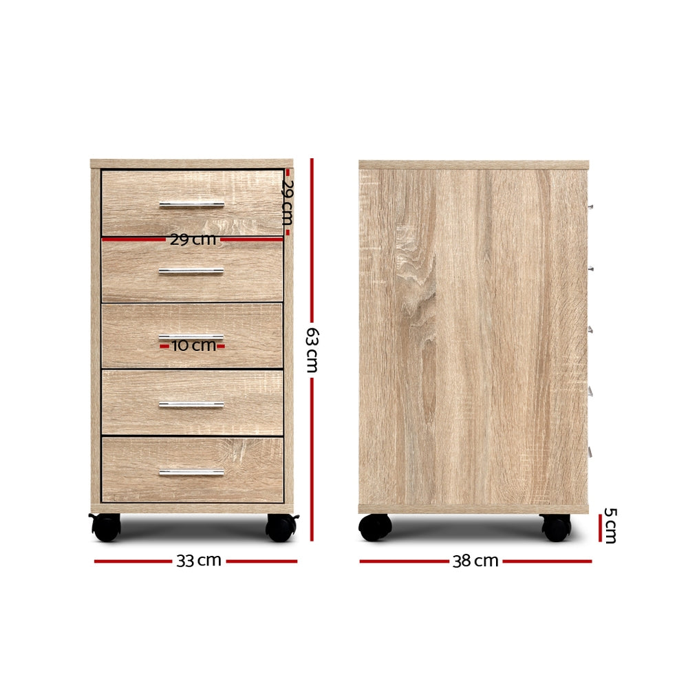 5 Drawer Filing Cabinet Storage Drawers Wood Study Office School File Cupboard