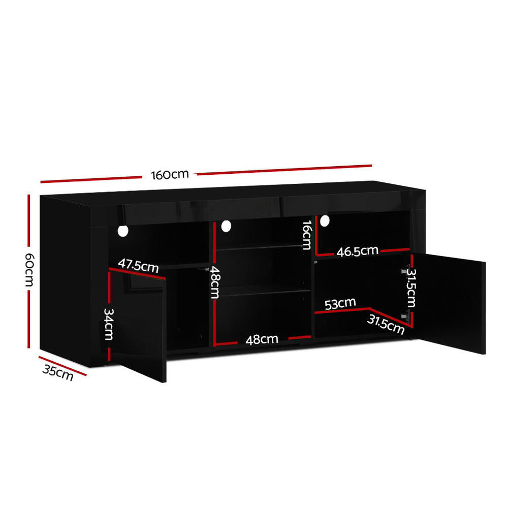 Artiss TV Cabinet Entertainment Unit Stand RGB LED Gloss Furniture 160cm Black