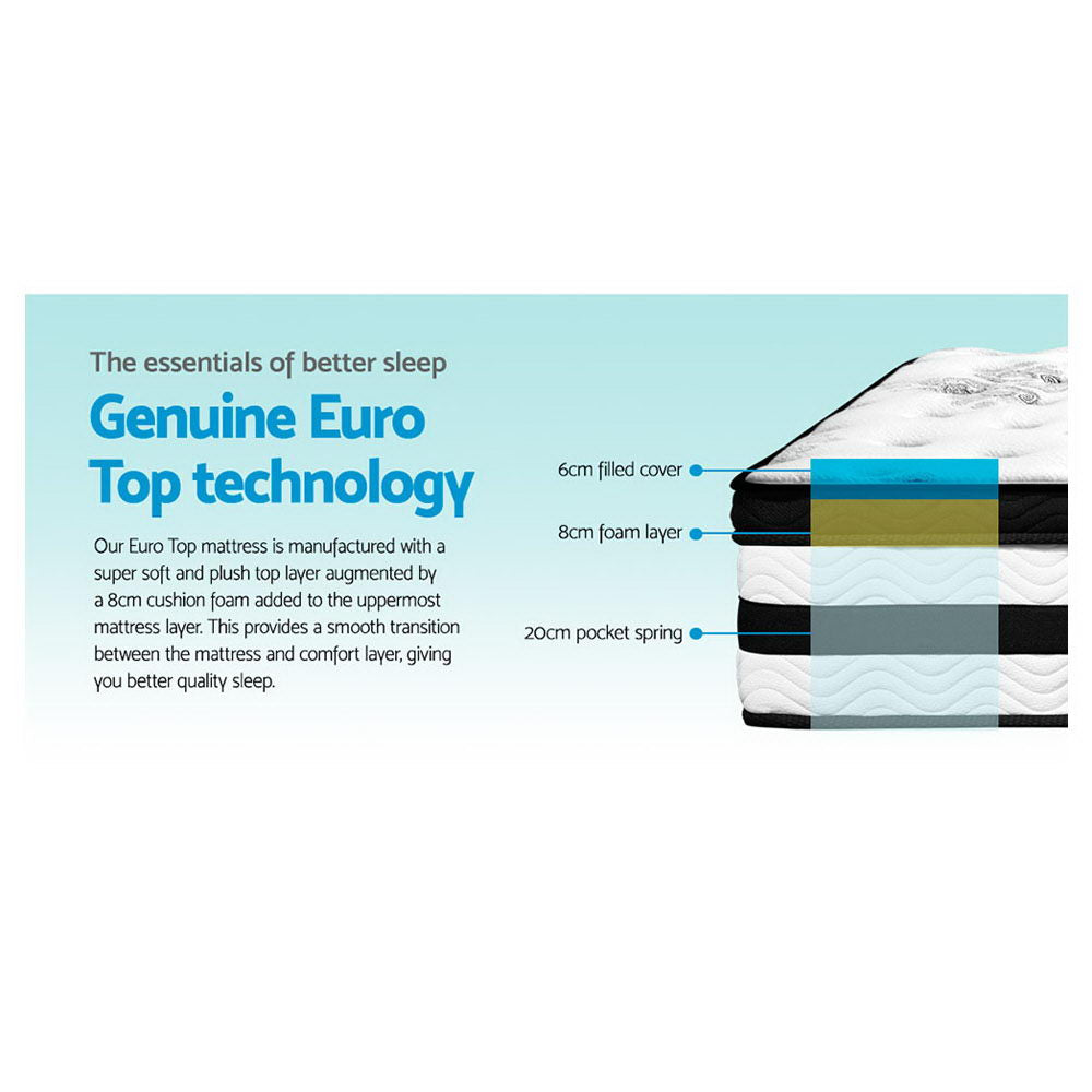 Giselle Bedding Algarve Euro Top Pocket Spring Mattress 34cm Thick King Single