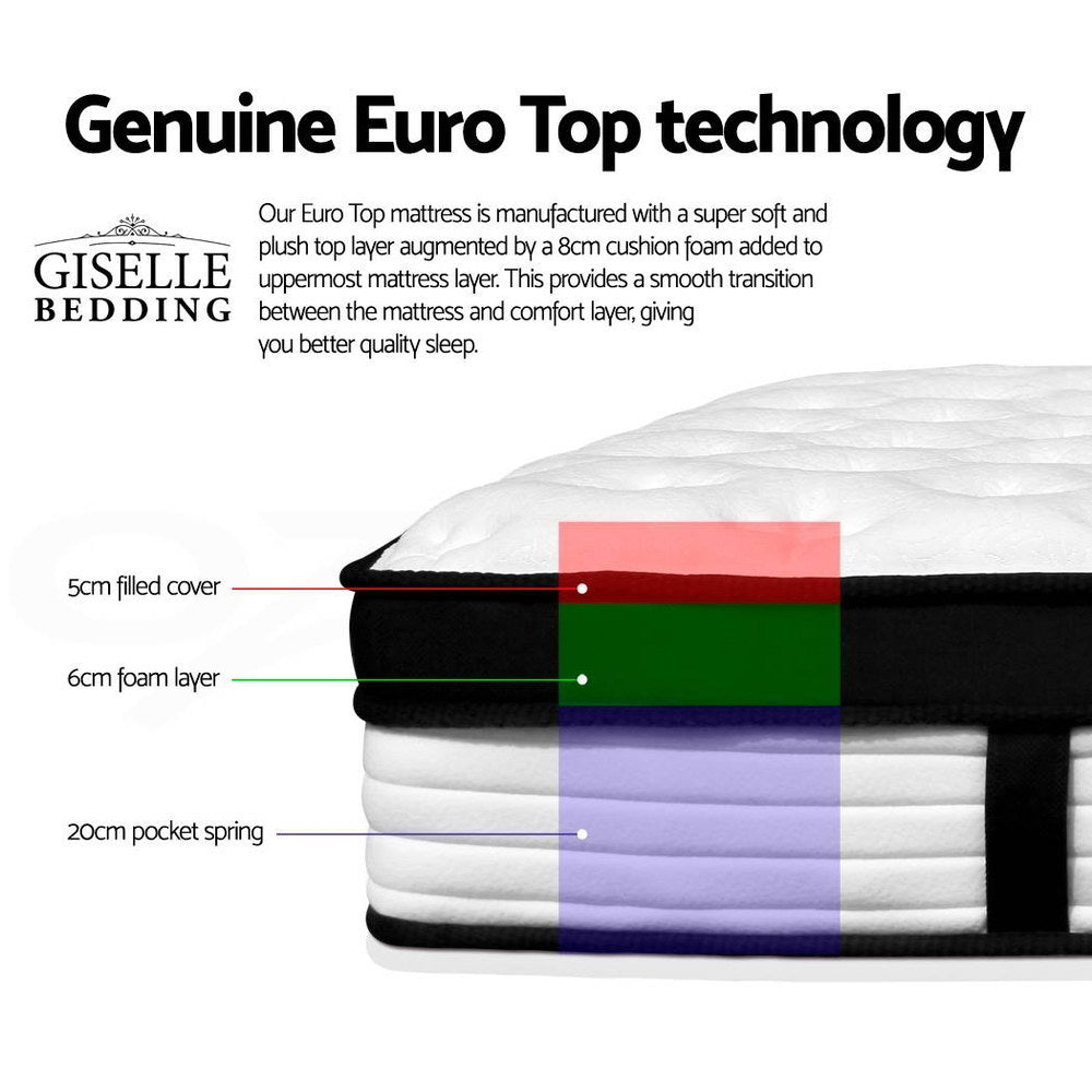 Giselle Bedding Devon Euro Top Pocket Spring Mattress 31cm Thick Single