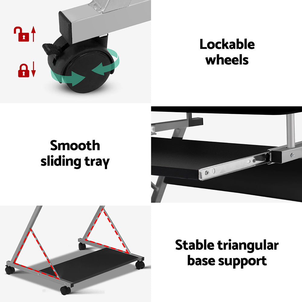 Artiss Metal Pull Out Table Desk - Black